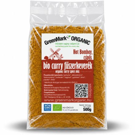 Bio Curry fűszerkeverék Hot Bombay, csípős 500 g GreenMark XXL