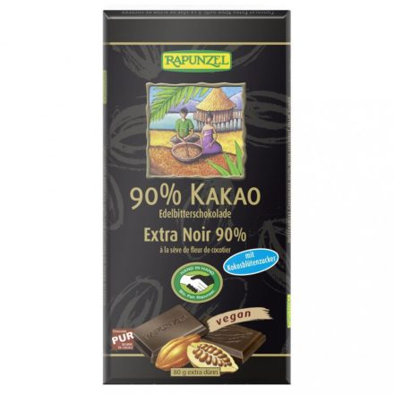 Bio Keserűcsokoládé 90%-os kókuszvirágcukorral 80 g Rapunzel 