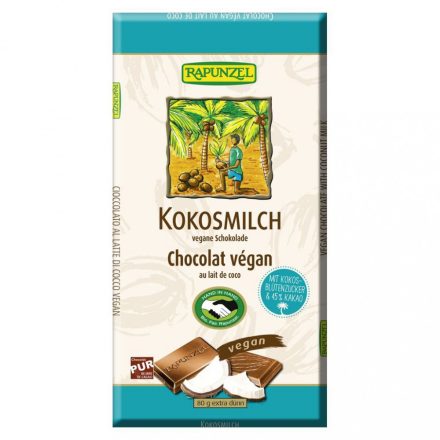 Bio Kókusztejes csokoládé kókuszvirág cukorral, vegán 80 g Rapunzel 