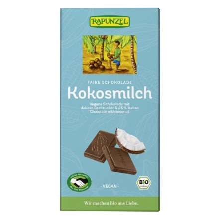 Bio Kókusztejes csokoládé kókuszvirág cukorral vegán 80 g Rapunzel 
