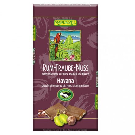 Bio Tejcsokoládé rum-mazsola-mogyoró 100 g Rapunzel 