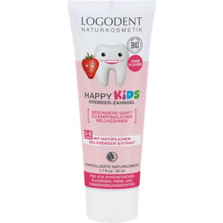 Happy Kids Fluoridmentes gyermek foggél bio eperkivonattal 50 ml Logona