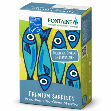 Szardínia Premium BIO extra szűz olívaolajban 120 g Fontaine 