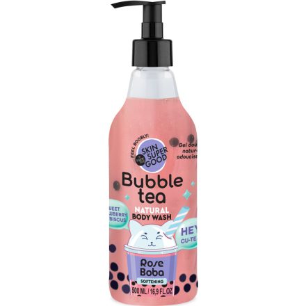 Bubble Tea Tee Rose Boba puhító tusfürdő eperrel és hibiszkusszal 500 ml Skin Super Good