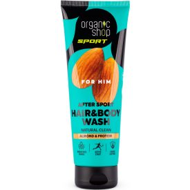   Sportolás utáni sampon és tusfürdő mandulával és fehérjével 200 ml Organic Shop