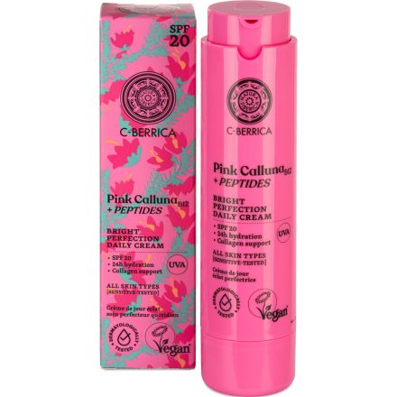 Ragyogásfokozó nappali arckrém SPF20 B12 vitaminnal és peptidekkel 50 ml C-Berrica Pink Calluna