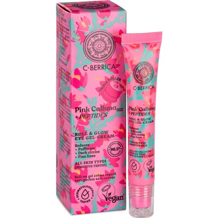 Ragyogásfokozó Szemkörnyékápoló roll-on gélkrém B12-vitaminnal és peptidekkel 20 ml C-Berrica Pink Calluna