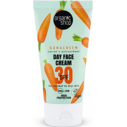 Fényvédő arckrém sárgarépával és antioxidánsokkal SPF30 - normál és száraz bőrre 50 ml Organic Shop