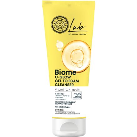 Ragyogásfokozó gél-hab arctisztító C-vitamin + Papain 140 ml Lab Biome