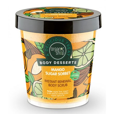 Bőrmegújító cukros testradír Mango Sugar 450 ml Organic Shop