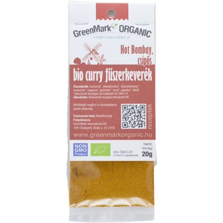 Bio Curry fűszerkeverék Hot Bombay, csípős 20 g GreenMark