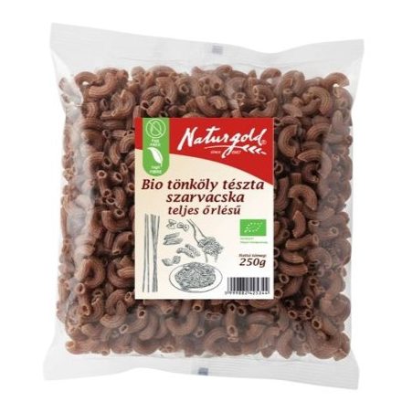 Bio tönköly tészta szarvacska TELJES őrlésű 250 g Naturgold