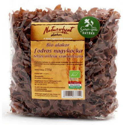 Bio alakor ősbúza tészta fodros nagykocka TELJES őrlésű 250 g  Naturgold