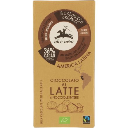 Bio Mogyorós táblás tejcsokoládé 100 g Alce Nero 