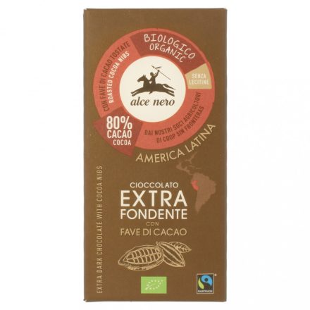 Bio 80% étcsokoládé kakaóbab-darabkákkal 100 g Alce Nero 