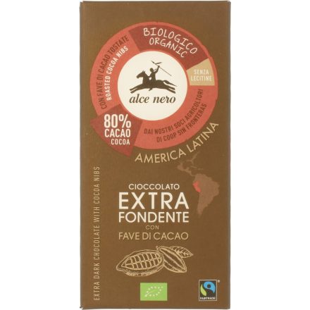 Bio 80% étcsokoládé kakaóbab-darabkákkal 100 g Alce Nero 
